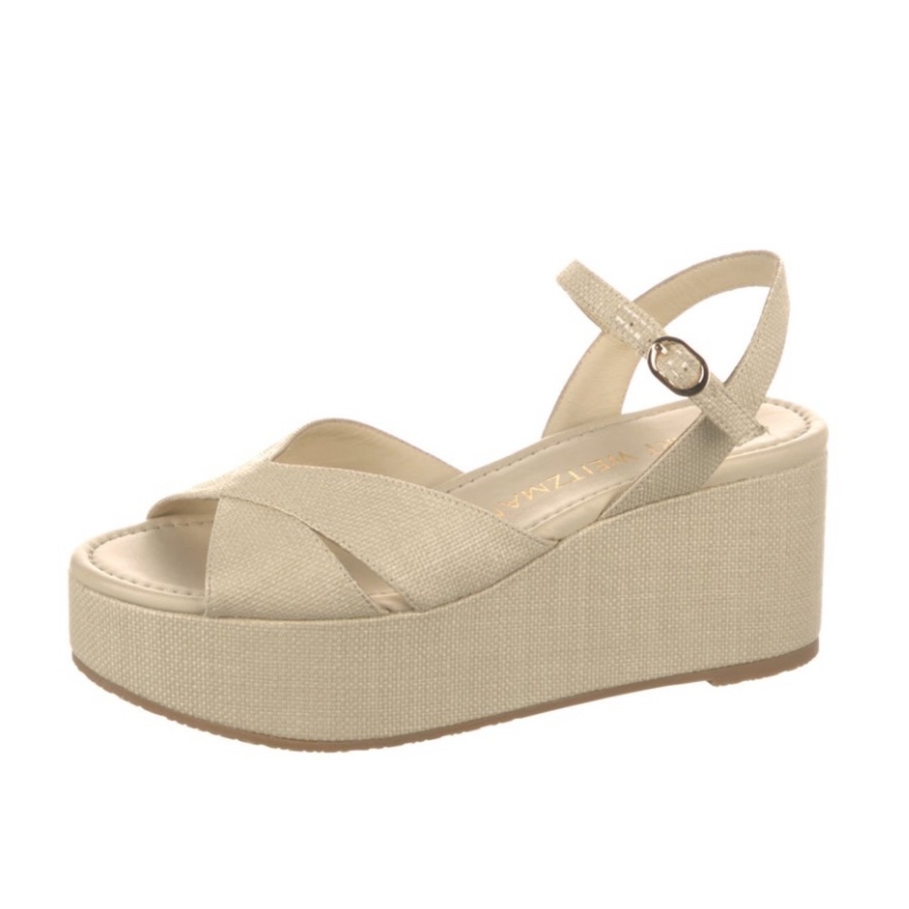 Stuart Weitzman Beige Cross-Strap Platform Sandal… - image 2